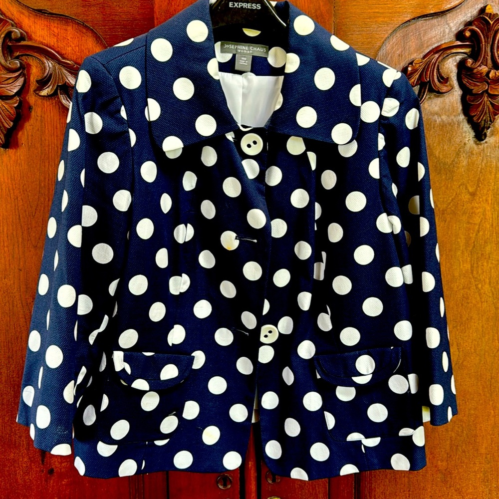 Josephine chai’s woman navy polka dot jacket